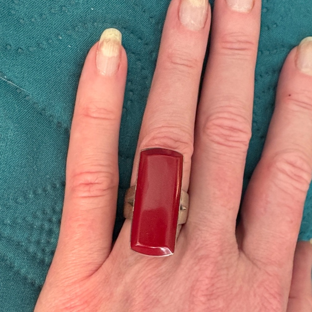 Bold Red Carnelian Rectangular Ring - image 1